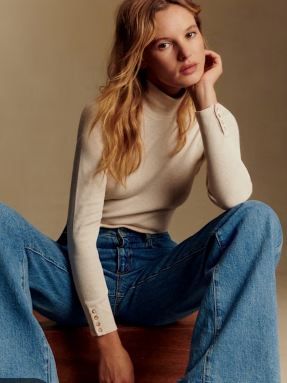 Sezane cream turtleneck long sleeve top